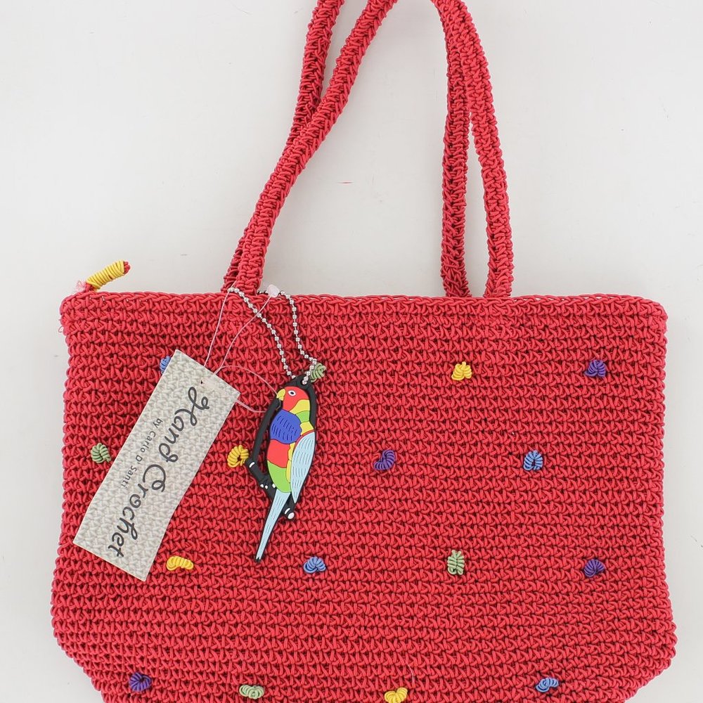 New Carlo D'Santi Hand Crochet Bag -Red with Multi